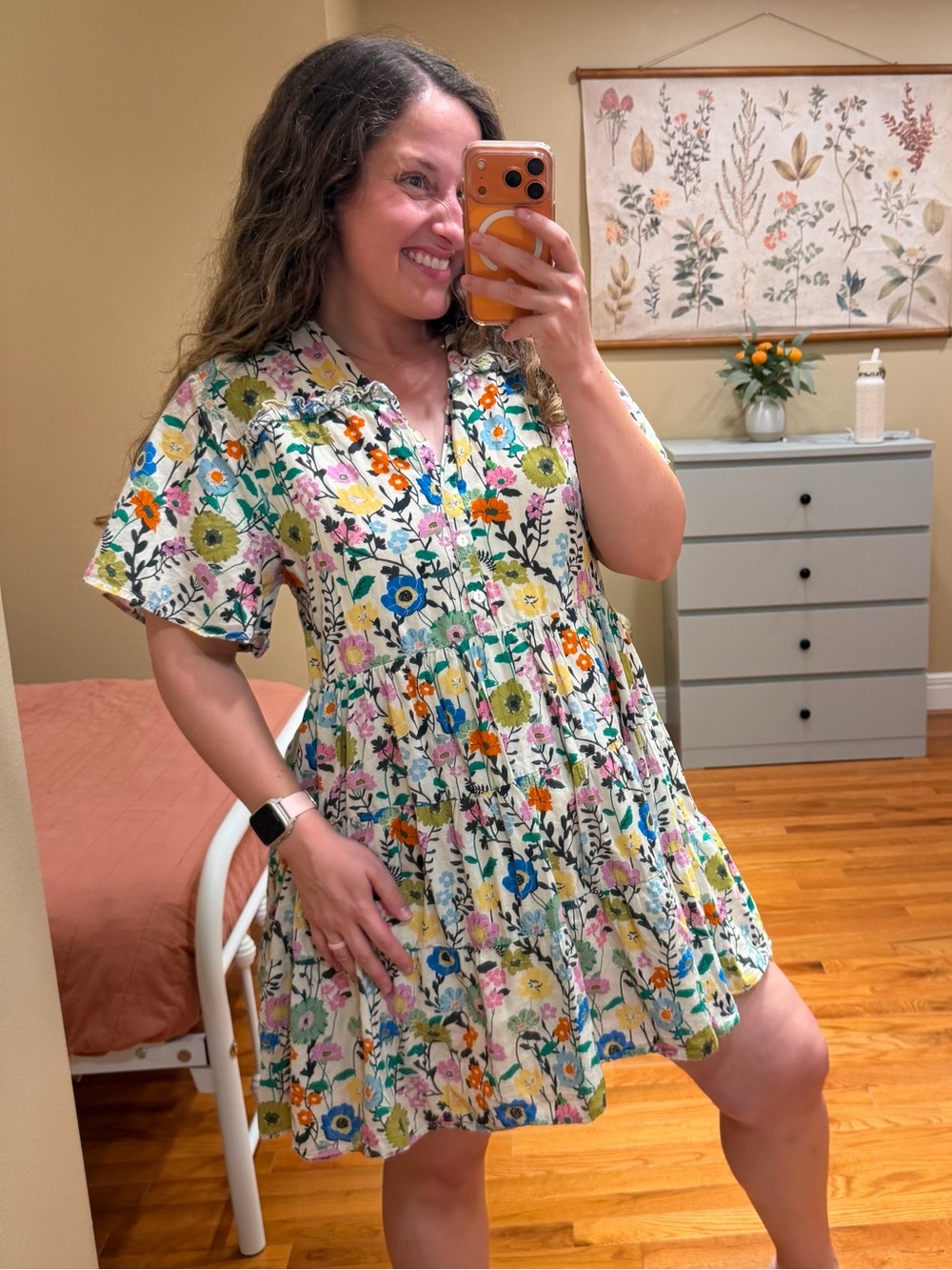 Tuckernuck Ro’s Garden Floral Tiered Short Dress in Cream and Multicolor Medium